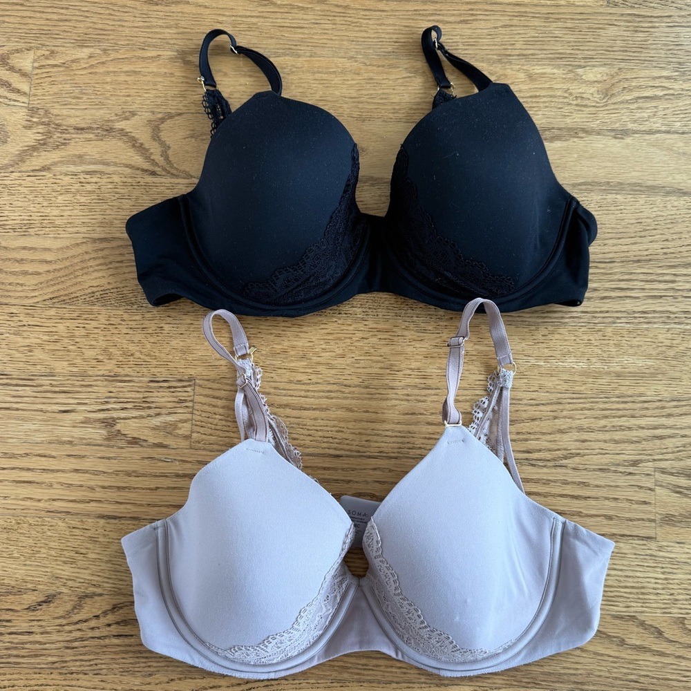 Lot of 2 Soma Embraceable Perfect Coverage Nude & Black Bras Underwire 38C